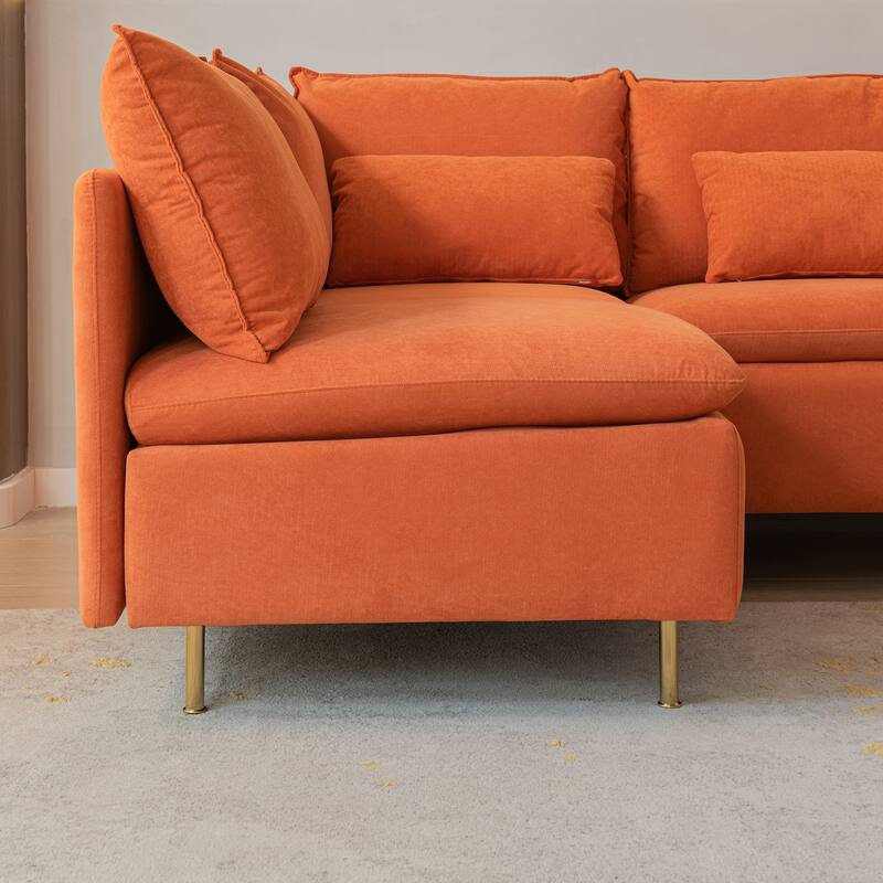 90.9" LShaped Sectional Sofa 3Seat Corner Couch with 3 Throw, Orange